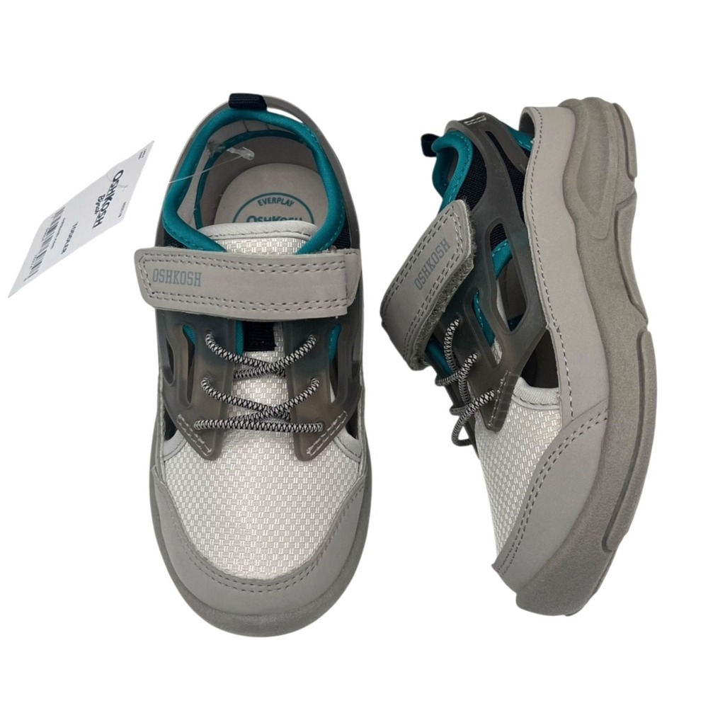 OshKosh Toddler Boys Slip-on Sport Sandals Size 9 Beige Gray Aqua Closed Toe‎